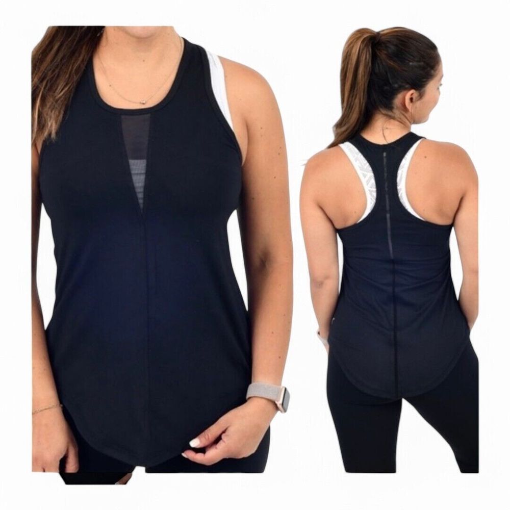 ZYIA‎ Active Effortless Black Mesh Racerback Tank NWOT Women's Sz L Athleisure